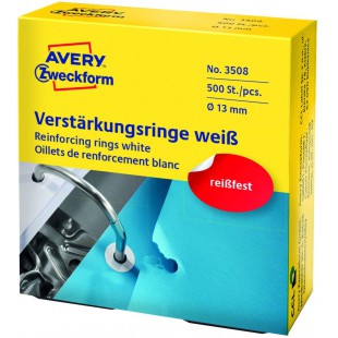 Avery Zweckform 3508 Lot de 500 oe’illets de renfort, diametre 13 mm, Blanc