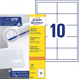 Avery Zweckform 3679 Lot de 1000 etiquettes universelles 97 x 55 mm pour imprimante laser et jet d'encre (Blanc) (Import Allemag