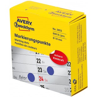 AVERY Zweckform Lot de 3853 pastilles autocollantes (a¸ 10 mm, 800 pastilles adhesives sur rouleau dans le distributeur, autocol