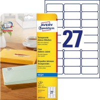 Avery Zweckform J4721-25 Etiquettes transparentes 63,5 x 29,6 mm 25 feuilles (Import Allemagne)