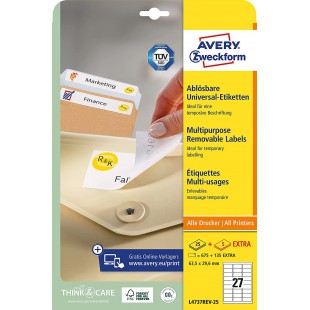 AVERY/Zweckform Stick+Lift etiquettes, 63,5x29,6mm, blanches