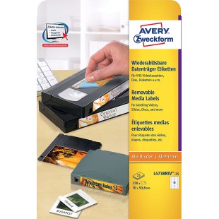 Avery Zweckform Lot de 250 etiquettes a  disquettes 8,9 cm (3,5") enlevables sur feuilles A4 70 x 50,8 mm + pochettes en plastiq