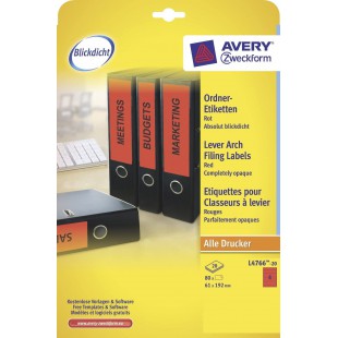 Avery Border Binder labels, Red 192 x 61 mm (20) - Printer Labels (Red 192 x 61 mm (20), 20 Sheets, 192 x 61 mm)