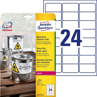 AVERY/Zweckform etiquettes resistantes aux intemperies Contenu: 480 etiquettes avec bord tout autour, 63,5 x 33,9mm