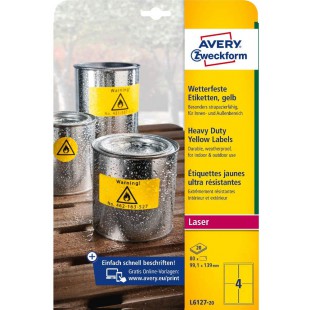 AVERY Zweckform Folien-Etiketten, 99,1 x 139,0 mm, gelb aus Polyester, wasserfest fr Laserdrucker un