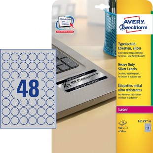 AVERY Zweckform Typenschild-Etiketten, Durchm.: 30mm, silber UV-, l-, Schmutz- und Wasserbest?ndig,