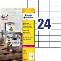 Avery Zweckform L4718-20 Outdoor Film etiquettes (A4, 480 etiquettes, resistant aux intemperies, 70 x 37 mm) 20 feuilles Blanc