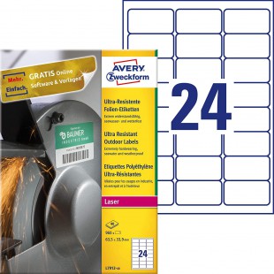 AVERY Zweckform L7912-40 Lot de 960 etiquettes autocollantes resistantes (63,5 x 33,9 mm sur DIN A4, autocollantes, impermeables