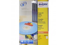 AVERY - Pochette de 50 etiquettes CD autocollantes, Personnalisables et imprimables, Diametre 117 mm, Impression laser, (L6043-2