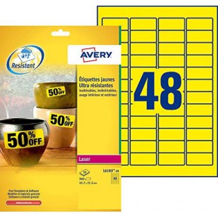 AVERY - Pochette de 960 etiquettes autocollantes jaunes ultra-resistantes en polyester, Personnalisables et imprimables, Format 