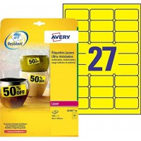 AVERY - Pochette de 540 etiquettes jaunes autocollantes ultra-resistantes en polyester, Personnalisables et imprimables, Format 