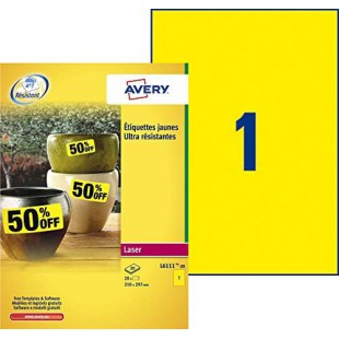 AVERY - Pochette de 20 etiquettes jaunes autocollantes ultra-resistantes en polyester, Personnalisables et imprimables, Format 2