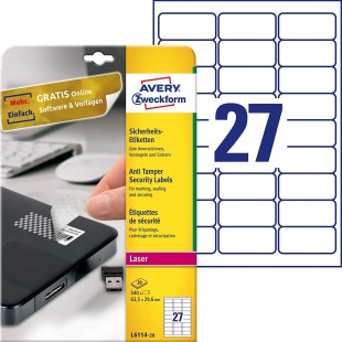 AVERY/Zweckform etiquettes de securite, 63,5 x 29,6 mm