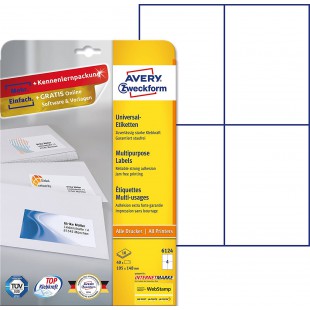 Avery 6124 Blanc etiquette a  imprimer - etiquettes a  imprimer (Blanc, Papier, 105 x 148mm, 10 feuilles, 40 piece(s), A4)