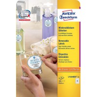 Avery zweckform l7104REV 25 etiquettes rondes, repositionnable, diametre : 60 mm, capacite 25 feuilles, blanc, 300 pieces
