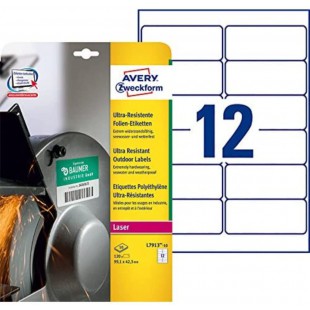AVERY - Pochette de 120 etiquettes autocollantes ultra-resistantes aux conditions extremes en polyethylene, Personnalisables et 