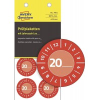 AVERY Zweckform 7901 Lot de 80 etiquettes de controle 20 (avec annee a  ecrire soi-meme) Rouge