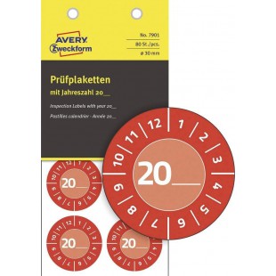 AVERY Zweckform 7901 Lot de 80 etiquettes de controle 20 (avec annee a  ecrire soi-meme) Rouge