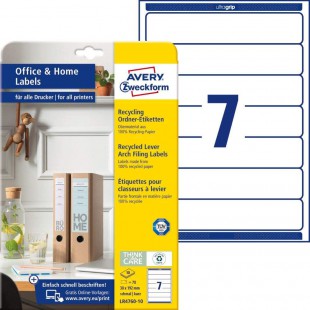 AVERY Zweckform LR4760-10 Lot de 70 etiquettes pour dos de classeur Papier recycle 38 x 192 mm Format A4 100 % recycle etroit et