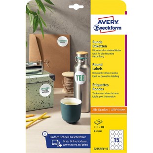 Avery Zweckform 6225REV-10 etiquettes rondes (150 pastilles adhesives, Ø 51 mm sur A4, autocollants ronds a  imprimer, amovibles