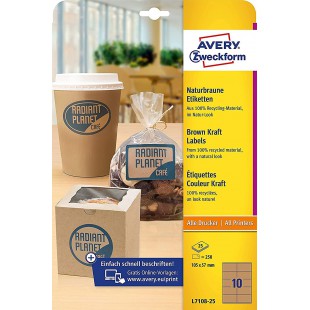 AVERY Zweckform L7108-25 Lot de 250 etiquettes en papier kraft autocollantes rectangulaires recyclables 105 x 57 mm sur A4 Marro