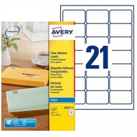 AVERY J8560-25 Pochette de 525 etiquettes Transparentes Autocollantes, Format 63,5 x 38,1 mm, Impression jet d'encre