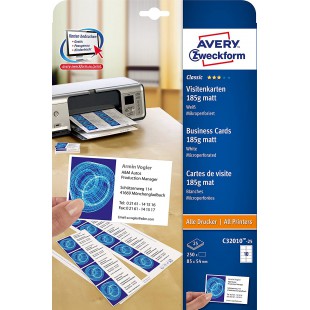 Avery Purpose Forme C32010-25 cartes de visite classique (250 pieces, 85 x 54 mm, double face imprimable, mat) 25 feuilles