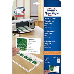 Avery Zweckform C32011-10 Paquet de 10 feuilles 200 g finition mate pour cartes de visite a  bords lisses pour photocopieurs, im