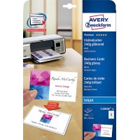 Avery Zweckform C32028-25 Paquet de 25 feuilles 220 g finition brillante pour cartes de visite a  bords lisses pour imprimante j