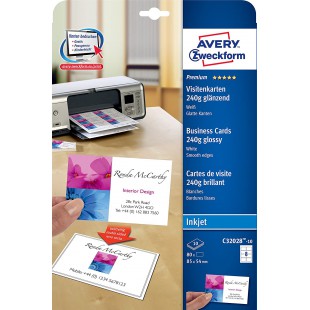 - Zweckform Cartes de visite Quick & Clean, brillant 240 g/m2, couche et poinconne pour imprimante jet d'encre dimens