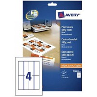 Avery Zweckform C32253-25 Paquet de 25 feuilles A4 micro-perforees 185 g de 4 cartes chevalets chacune 110 x 40 mm (Blanc) (Impo