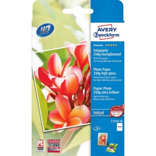 Avery Zweckform C2550-50 Papier photo jet d'encre Premium (10 x 15, unilateralement Revetement brillant, 250 g/m²) 50 feuilles