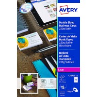 Avery C32016-25 Cartes de visite imprimables recto-verso finition satinee pour imprimantes laser, 10 cartes par feuille A4, Blan