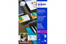 Avery C32016-25 Cartes de visite imprimables recto-verso finition satinee pour imprimantes laser, 10 cartes par feuille A4, Blan