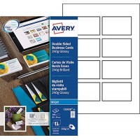 AVERY - Pochette de 200 cartes de visite a  bords lisses imprimables recto/verso, En carte blanche brillante 240g/m², Format 85 