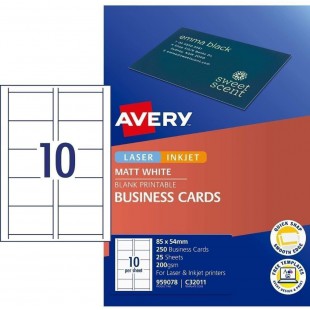 250 Cartes de Visite Recto Bords Lisses Quick&Clean 200G/M² ILC Blanc Mat 85 X 54 mm