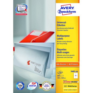 Avery 800 Etiquettes Autocollantes Multi-usages (4 par Feuille) - 105x148mm - Impression Laser - Jet d'Encre - Blanc (3483)