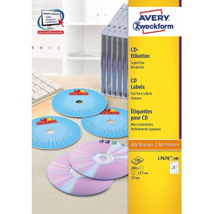 Avery Zweckform L7676-100 Paquet de 100 feuilles d'etiquettes a  CD SuperSize opaques Ø 117mm (Import Allemagne)