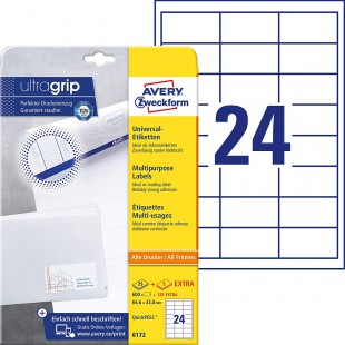 Avery Zweckform 6172 Lot de 600 etiquettes universelles Blanc 64,6 x 33,8 mm