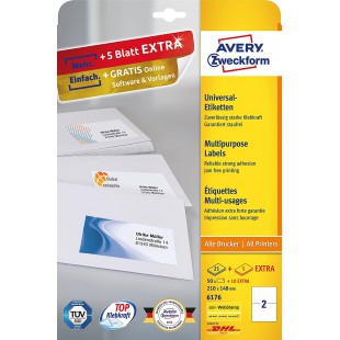 Avery Zweckform 6176 Lot de 25 feuilles de 50 etiquettes universelles Blanc 210 x 148 mm