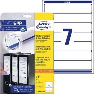 Avery Zweckform l4760rev Lot de 10 classeurs etiquettes (A4, dos de classeur, papier mat, 70, 38 x 192 mm) 10 feuilles Blanc