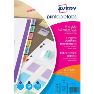 AVERY - Sachet de 96 onglets autocollants de couleurs assorties personnalisables et imprimables, Format 32 x 13 mm, Impression l