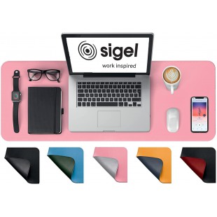 SIGEL SA605 Sous-main en cuir PU, portable, antiderapant, essuyable, double face, 80 x 30 cm, rose/argente