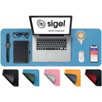 SIGEL SA602 Sous-main en cuir PU, portable, antiderapant, essuyable, double face, 80 x 30 cm, bleu/vert
