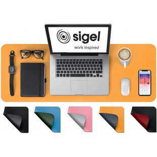 SIGEL SA601 Sous-main en cuir PU, portable, antiderapant, essuyable, double face, 80 x 30 cm, jaune/gris