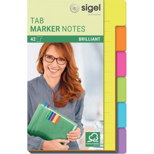 SIGEL HN205 Marque-pages Tab Marker Notes, en papier, 6 couleurs, 42 flles, 9,8 x 14,8 cm