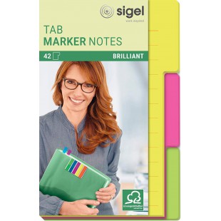 SIGEL HN206 Marque-pages Tab Marker Notes, en papier, 3 couleurs, 42 flles, 9,8 x 14,8 cm