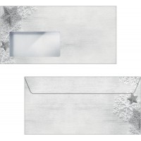 SIGEL DU248 Enveloppes motif etoiles et cristaux de Noel, argent, format DL (11 x 22 cm), 50 pieces
