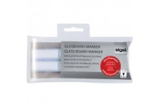SIGEL GL715 Lot de 2 marqueurs pour tableaux en verre fonce ou miroir, effacables. Pointes ogives Ø 2-3 mm, blanc