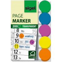 SIGEL HN301 Marque-pages adhesifs en papier film transparent, 200 feuilles 5 x 1,5 cm, 5 couleurs